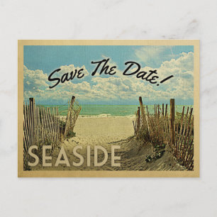 Postal De Anuncios Seaside Florida Guarde la Fecha Vintage Playa