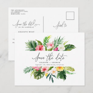 Postal De Anuncios Secuencia de comandos de follaje de acuarela tropi