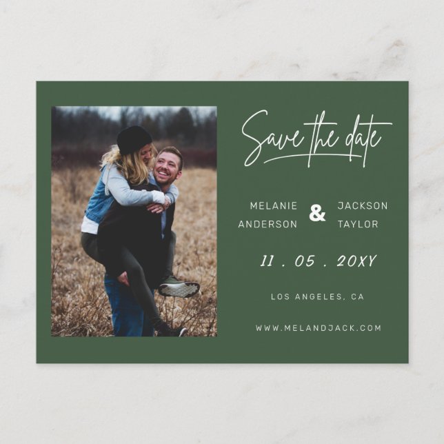 Postal De Anuncios Seedling Green Simple Photo Save the Date (Anverso)
