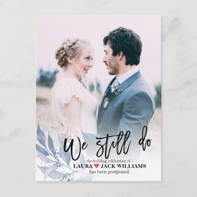 Postal De Anuncios Seguimos Posponiendo Bodas. Foto reprogramada (Anverso)