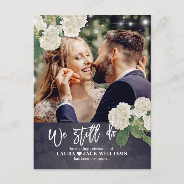 Postal De Anuncios Seguimos Posponiendo Bodas. Foto reprogramada (Anverso)