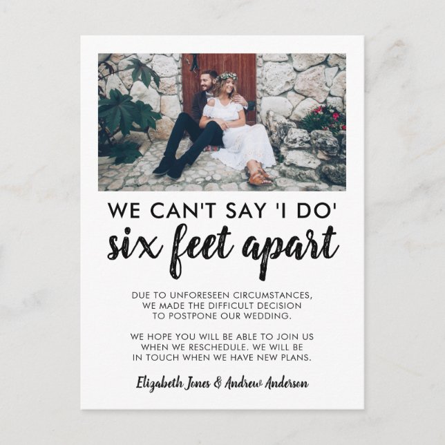 Postal De Anuncios Seis Pies Aparte Pospuesto Cambiar Fecha Foto Boda (Anverso)