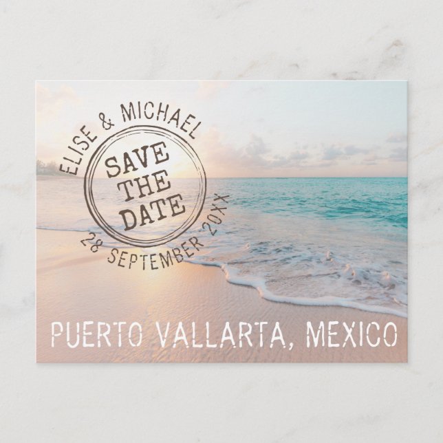 Postal De Anuncios Sello de pasaporte de casamiento de playa para el  (Anverso)