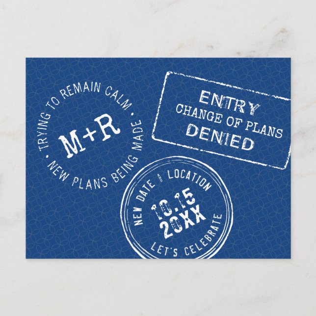 Postal De Anuncios Sello Divertido de Pasaporte Bodas Cambiar la Fech (Anverso)