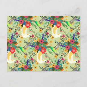 Postal De Anuncios Selva Verano Tropical Loro Flores Floración