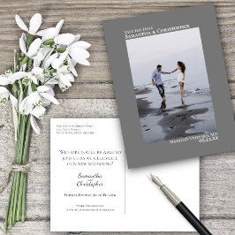 Postal De Anuncios Sencilla Y Gris Foto De Boda Minimalista Guardar L