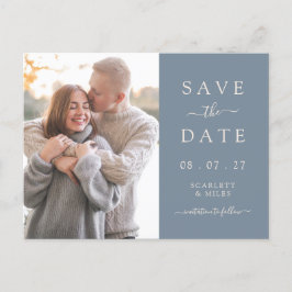 Postal De Anuncios Sencillo Ahorro de Fecha de Boda con Foto Azul Pol