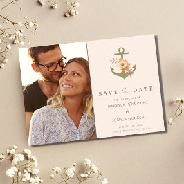 Postal De Anuncios Sencillo Ahorro de Fecha de Boda Floral Boho Náuti
