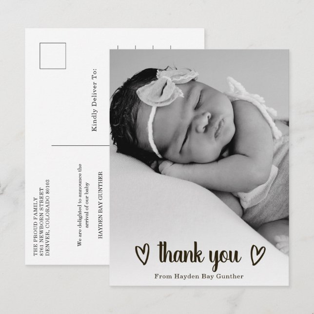 Postal De Anuncios Sencillo Corazón Gracias Foto Cute Nacimiento (Anverso / Reverso)