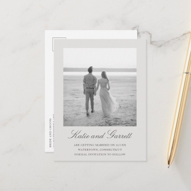 Postal De Anuncios Sencillo Elegante Gris Save the Date Boda (Anverso/Reverso In Situ)