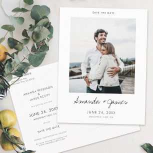 Postal De Anuncios Sencillo Elegante Moderno Foto Guardar la Fecha Bo