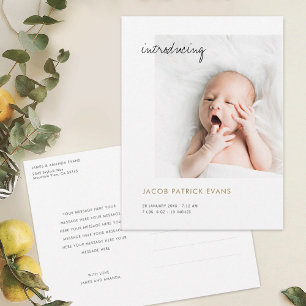 Postal De Anuncios Sencillo Moderno Dorado Personalizado Foto Nacimie
