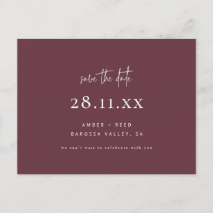 Postal De Anuncios Sencillo moderno minimalista Save the Date burdeos