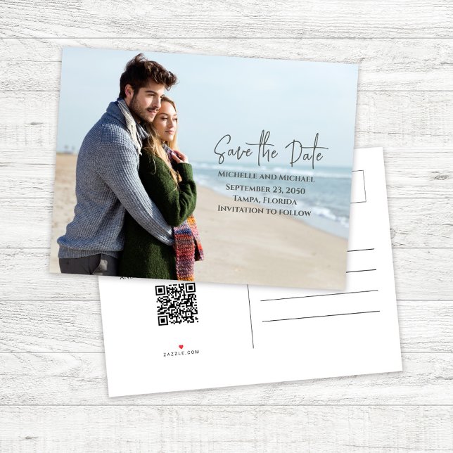 Postal De Anuncios Sencillo Save the Date Foto Boda  (Wedding save the date photo postcard template.)