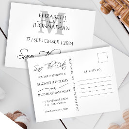 Postal De Anuncios Sencillo y Elegante Gris Monograma Save the Date