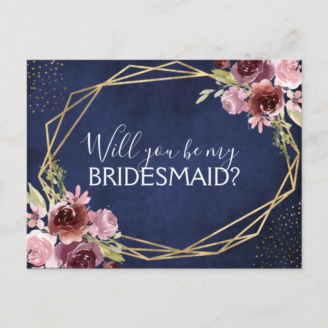 Postal De Anuncios ¿Serás mi novia de la Marina Azul Floral? (Anverso)
