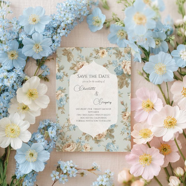 Postal De Anuncios Shabby Chic florals boda Save the Date (Subido por el creador)