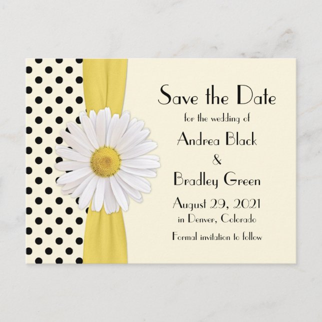 Postal De Anuncios Shasta Daisy Lunares Ahorra la Fecha de Boda (Anverso)