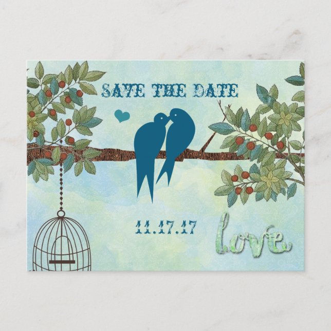 Postal De Anuncios Silhouette Love Birds Bird Bird Cage Tree Save the (Anverso)