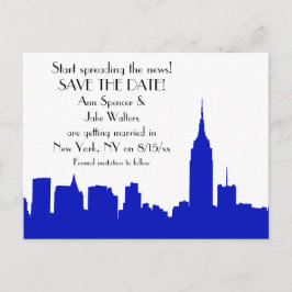 Postal De Anuncios Silhouette Royal Blue Skyline de NYC Save the Date