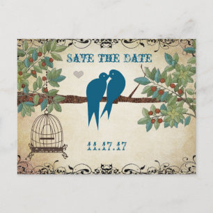 Postal De Anuncios Silueta de aves de amor Jaula de pájaros Árbol Sal