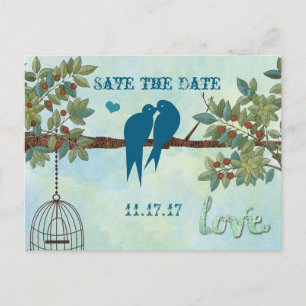 Postal De Anuncios Silueta de pájaros de amor Jaula de pájaros Árbol