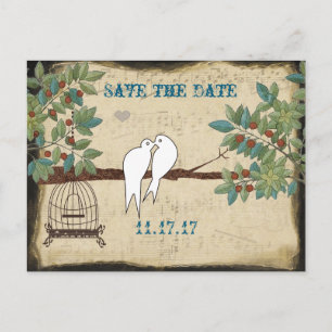 Postal De Anuncios Silueta Palomas Jaula de Pájaros Save the Date