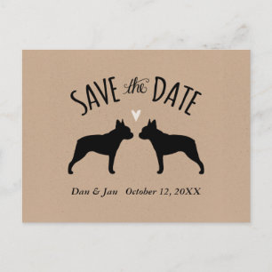 Postal De Anuncios Siluetas de Boston Terrier Boda Save the Date