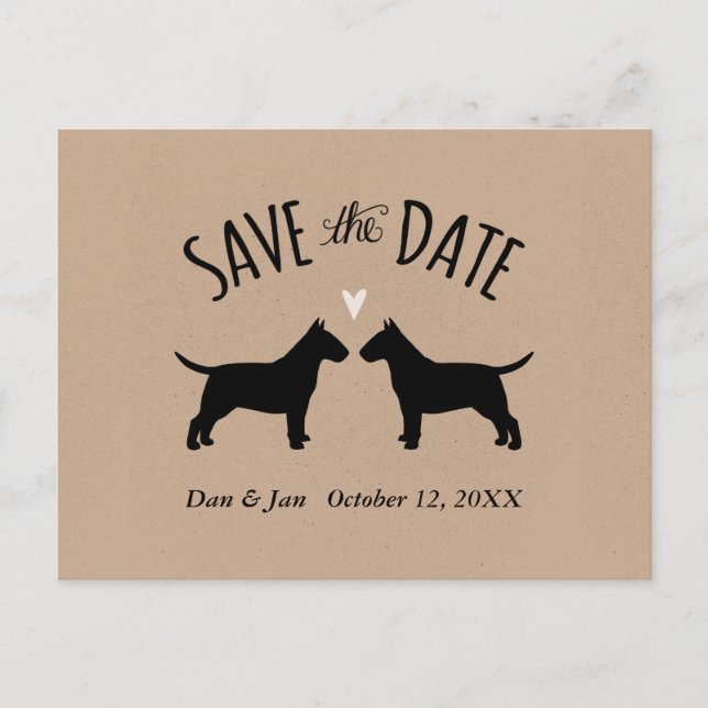 Postal De Anuncios Siluetas de Bull Terrier Boda Save the Date (Anverso)
