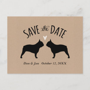 Postal De Anuncios Siluetas de Bulldog Francés Boda Save the Date