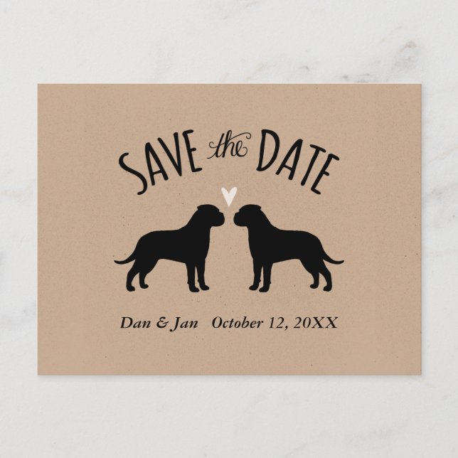 Postal De Anuncios Siluetas de Bullmastiff Boda Save the Date (Anverso)