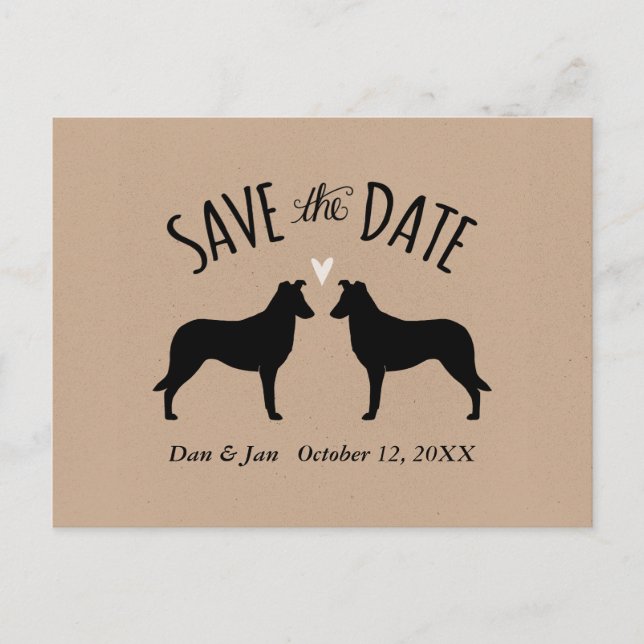 Postal De Anuncios Siluetas de Collie Suave para Boda Save the Date (Anverso)