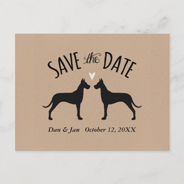 Postal De Anuncios Siluetas de Gran Danés Boda Save the Date (Anverso)