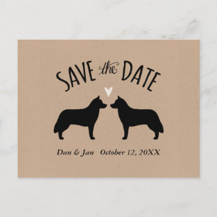Postal De Anuncios Siluetas de Husky Siberiano para Boda Save the Dat