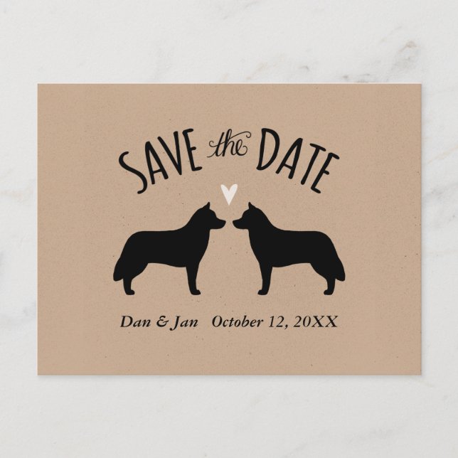 Postal De Anuncios Siluetas de Husky Siberiano para Boda Save the Dat (Anverso)
