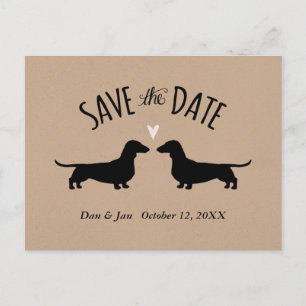 Postal De Anuncios Siluetas de perro Dachshund para boda Save the Dat