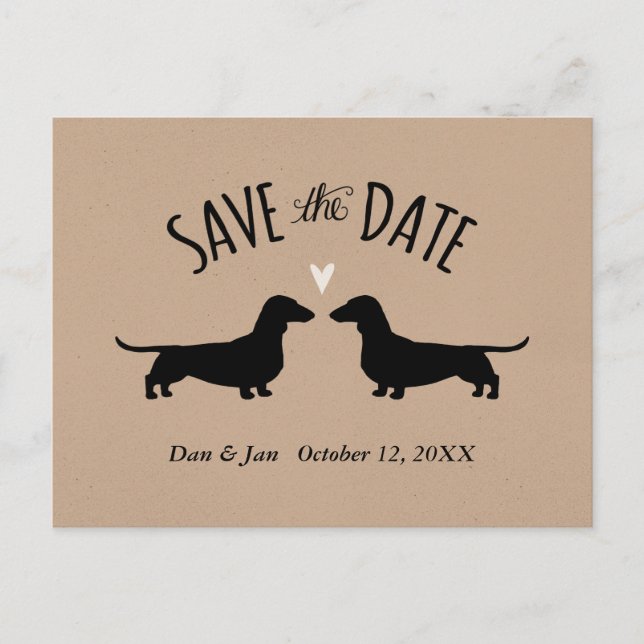 Postal De Anuncios Siluetas de perro Dachshund para boda Save the Dat (Anverso)