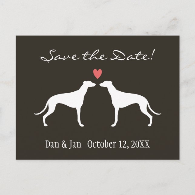 Postal De Anuncios Siluetas de perro galgo Save the Date de boda (Anverso)