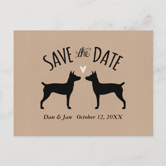 Postal De Anuncios Siluetas de Rat Terrier Save the Date de Boda (Anverso)