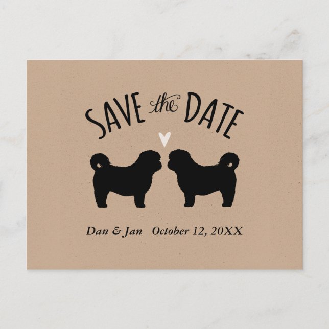 Postal De Anuncios Siluetas de Shih Tzu Boda Save the Date (Anverso)