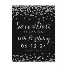 Silver 18th Cumpleaños Save Date Confetti Black