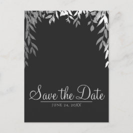 Postal De Anuncios Silver & Grey Modern Glam Botánico Save the Date