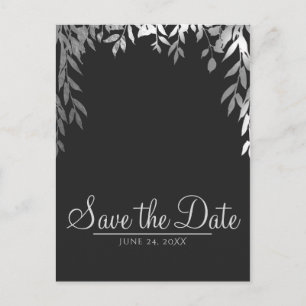 Postal De Anuncios Silver & Grey Modern Glam Botánico Save the Date