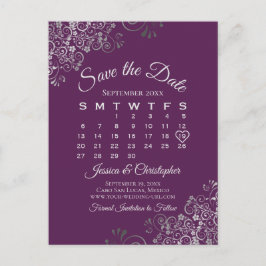 Postal De Anuncios Silver Plum Purple Wedding Save the Date Calendar