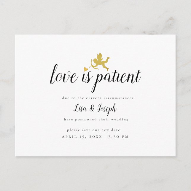 Postal De Anuncios Simple Amor Es Paciente Cambio de Fecha Aplazamien (Anverso)