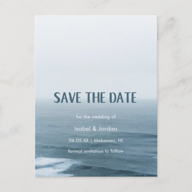 Postal De Anuncios Simple Art Waves Beach Wedding Save the Date (Anverso)