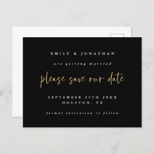 Postal De Anuncios Simple Black Gold Script Wedding Save The Date