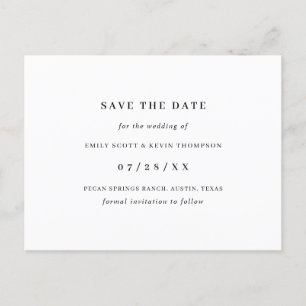 Postal De Anuncios Simple blanco negro Minimalista salva la fecha