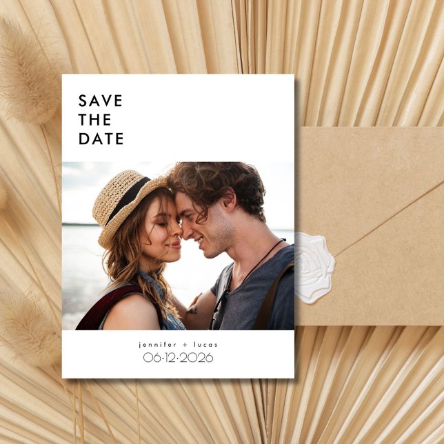 Postal De Anuncios Simple boda de fotos con presupuesto Guardar la fe (Simple Budget Photo Wedding Save the Date)