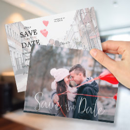 Postal De Anuncios Simple Boda de guión casual Foto Guardar la fecha